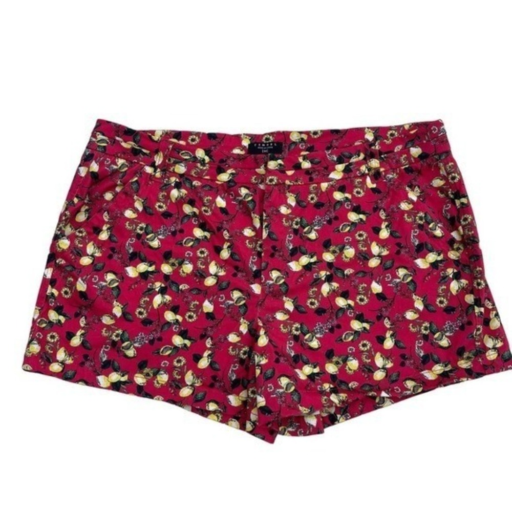 Tinsel Lemon Fruit Floral Print Shorts‎ Womens 1X High Rise Summer Pockets Chic